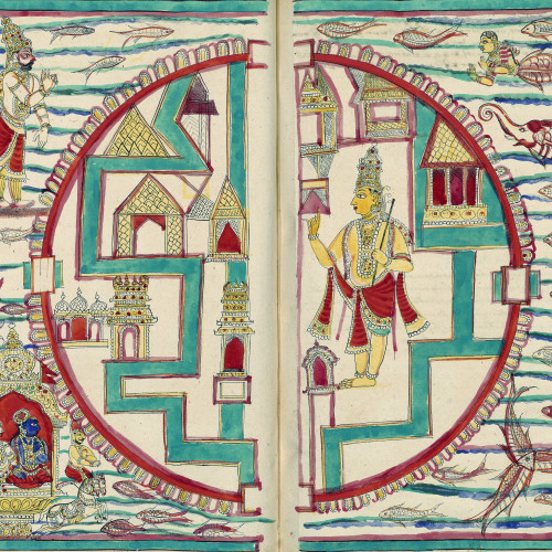 Chez le roi de la mer, Krishna fait construire par Vishvakarman, l’ingénieur des dieux, une nouvelle ville, Dwarka, pour protéger les habitants de Mathura