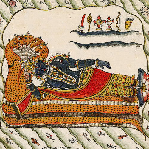 Vishnu, couché sur le serpent d’éternité Shesha, est imploré par les dieux et les rishi